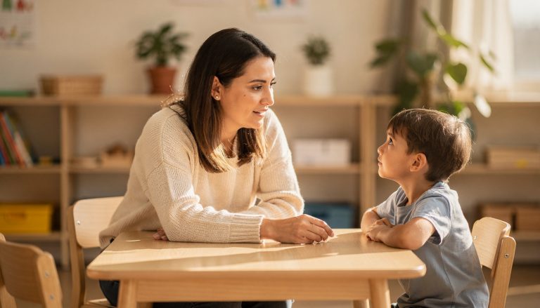 Begeleiding hoogbegaafde kinderen op school door leerkracht in gesprek met leerling