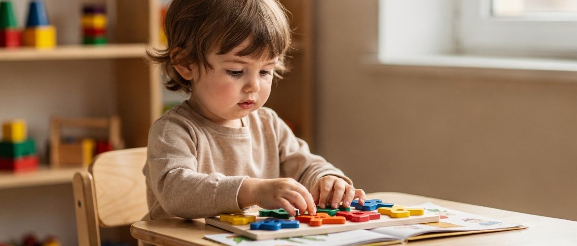 Hoogbegaafdheid signaleren kleuters: nieuwsgierige kleuter bezig met uitdagende puzzel in klaslokaal
