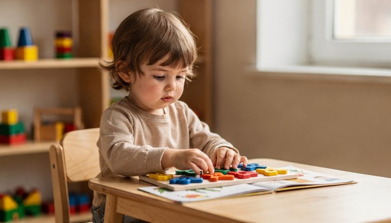 Hoogbegaafdheid signaleren kleuters: nieuwsgierige kleuter bezig met uitdagende puzzel in klaslokaal